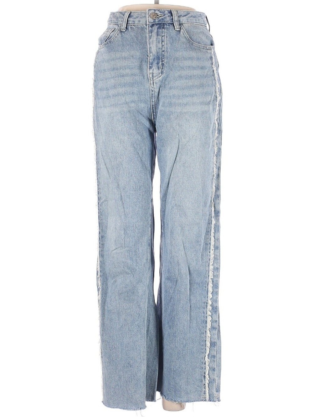 Light Wash High-Rise Wide Leg Jeans with Frayed Side Seams